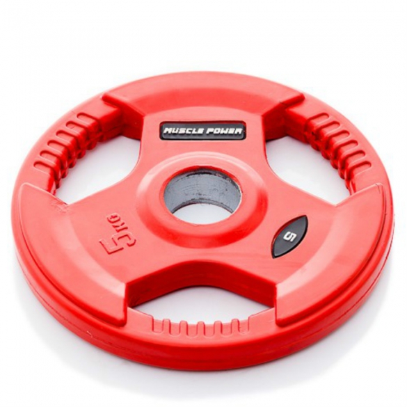 Muscle Power Olympische halterschijf 5 kg, met handgrepen rubber overtrokken Ø 50 mm rood MP800